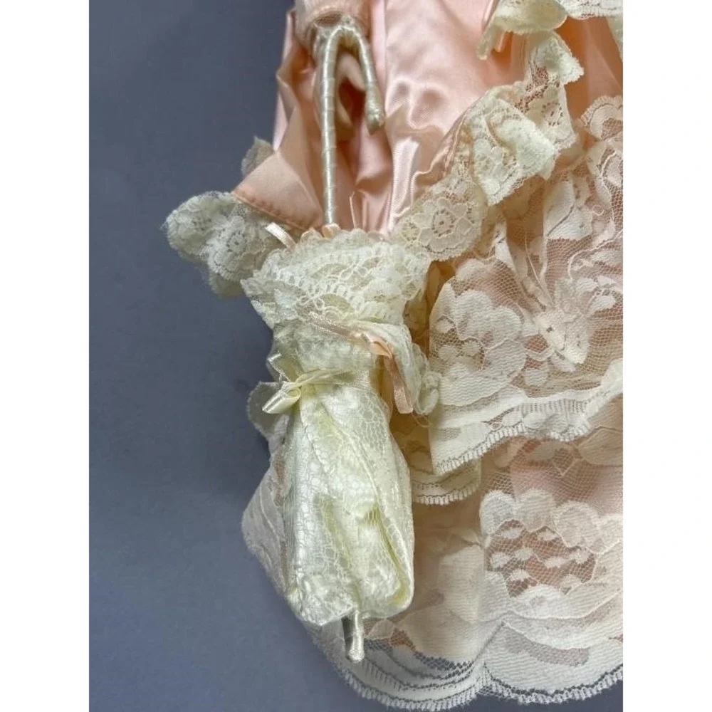 Vintage Porcelain Collector Doll Peach Satin Victorian Gown 16 Inch 1990s